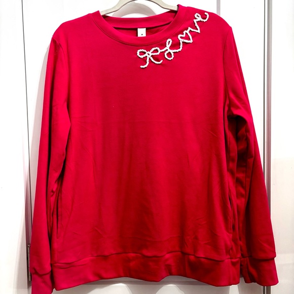 Dark Pink Valentines Love Hand Drawn and Hand Embroidered Sweatshirt NWT - Picture 9 of 12